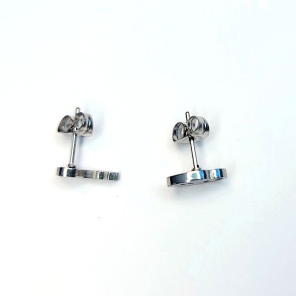 Unique, cute lock and key silver stainless steel earrings with metal backings - Picture 3 of 4